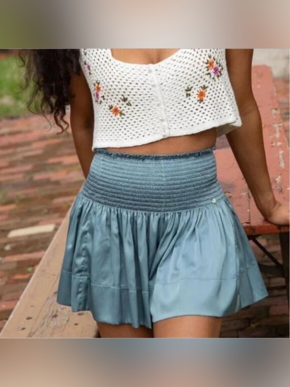 Natural Life Satin Smocked Waistband Wide Flowy Shorts Medium Blue NWT